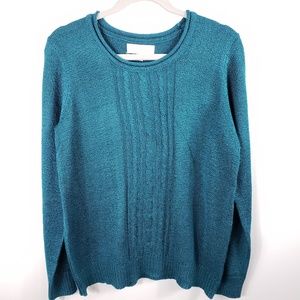 Caroline Taylor  greenish blue sweater